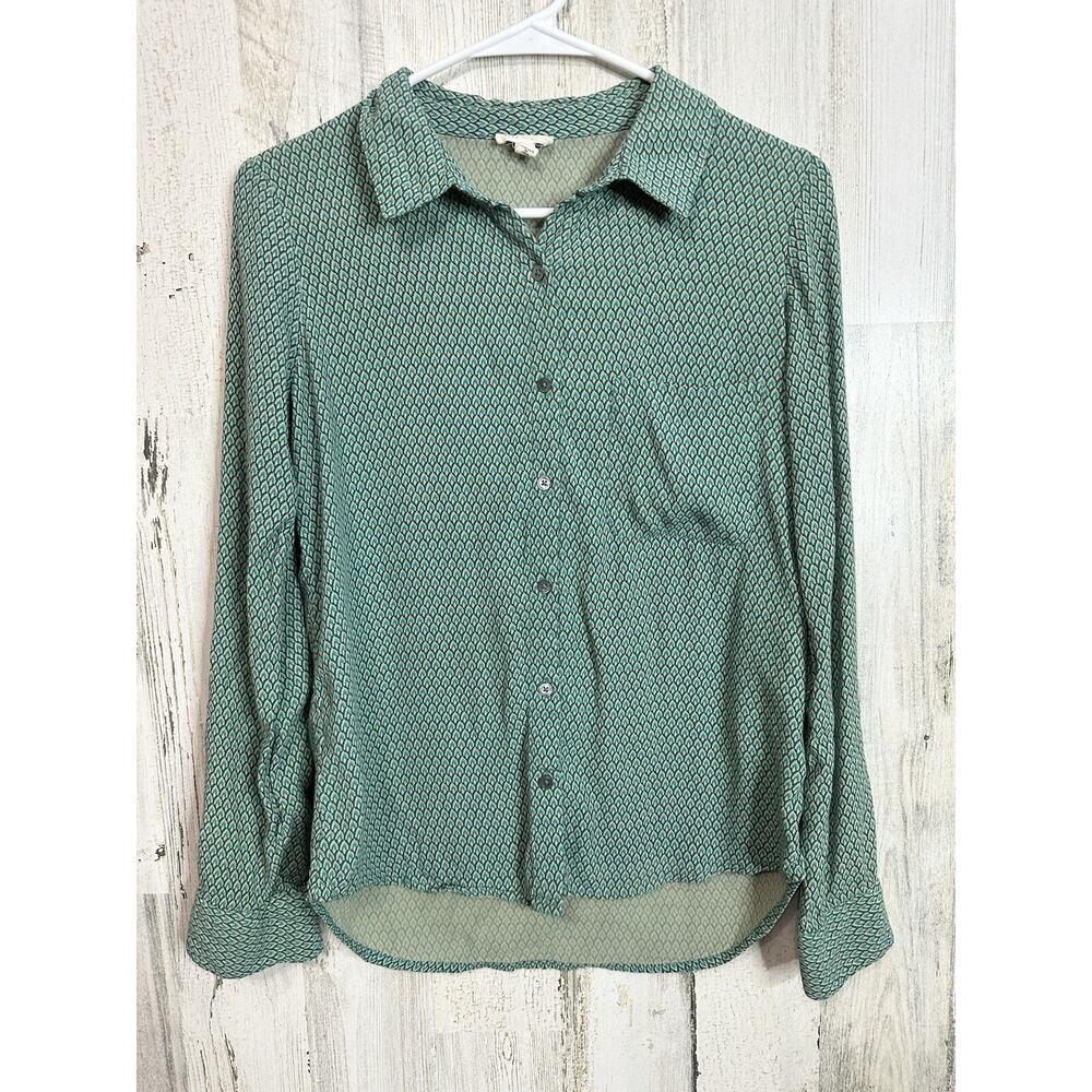 Soft Joie‎ Womens XS Button Up Green/aqua Shirt Roll Tab Sleeve Top Blouse Shirt